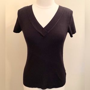 Liz Claiborne Petite Black Short Sleeve Ribbed Knit Casual Top Size SP